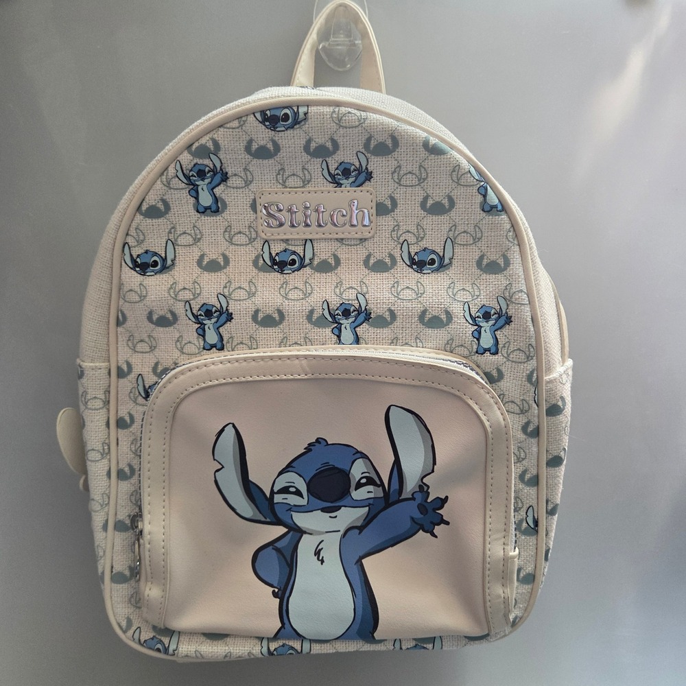 Disney Stitch Primark Mini Backpack Ecru Cream Faux Leather Canvas New NWT